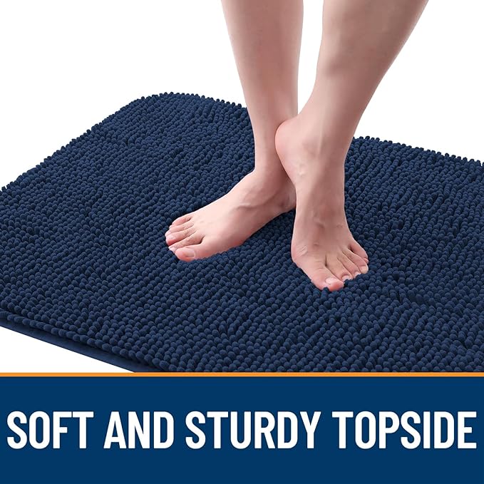 OLANLY Dog Door Mat for Muddy Paws 32x20, Absorbs Moisture and Dirt, Absorbent Non-Slip Washable Doormat, Quick Dry Chenille Mud Mat for Dogs, Entry Indoor Entryway Carpet for Inside Floor, Dark Blue