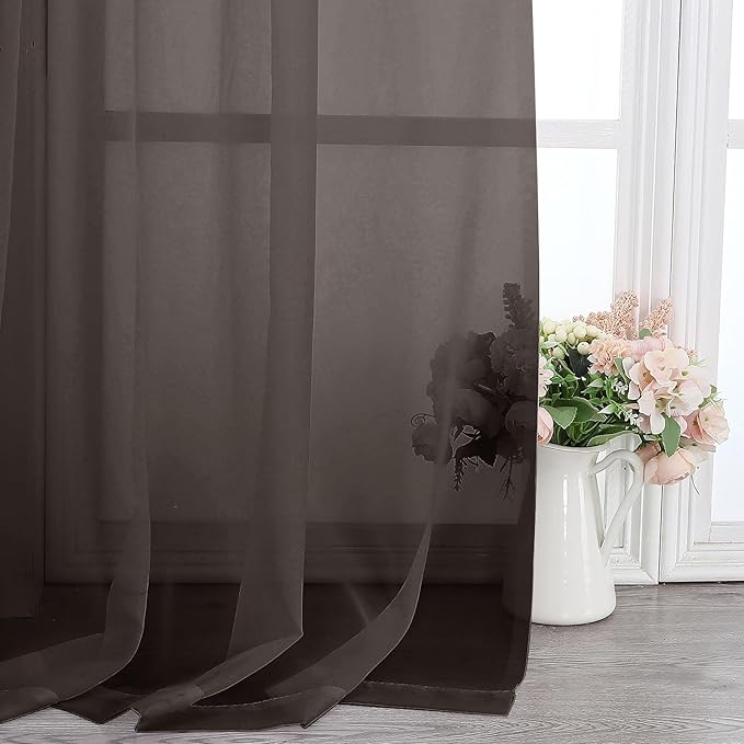 Lecloud Chocolate Sheer Curtains 78 Inches Long 2 Panels,Light Filtering Voile Airy Curtains, Balance Light Privacy Window Treatments with Dual Rod Pocket for Bedroom Laundry Room, Each 42" W x 78" L