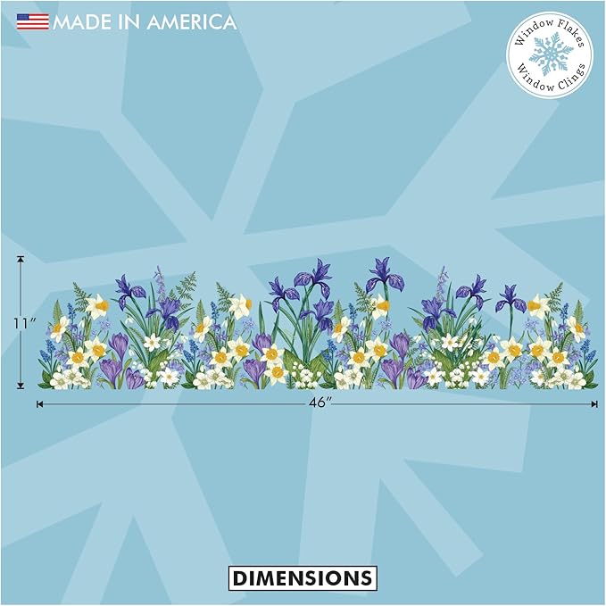 Botanical Springtime Flower Window Cling Decal. Crocuses, Ferns, Daffodils, Snowdrops. Home Decor Decoration for Glass. Spring Vinyl Sticker. Made in America.