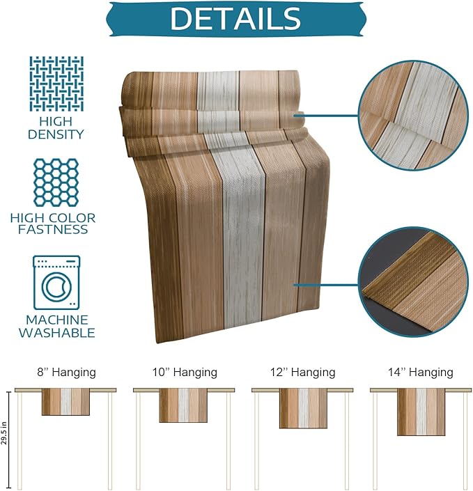 Summer Fall Table Runner,Brown Beach Cotton Linen Tablecloth Holiday Farmhouse Table Decorations for Home,Kitchen,Dining Room,Indoor,Outdoor,Small 13X36 Inches Retro Rustic Barn Wood Texture