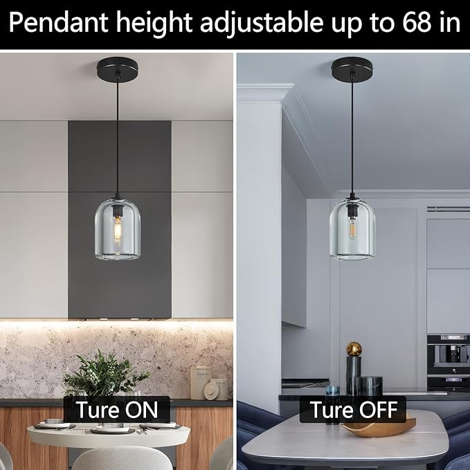 Modern Black Pendant Lights Kitchen Island Ceiling Chandelier Indoor Crystal Hanging Light Fixtures for Dining Room Kitchen Living Room Bedroom（1Pack）