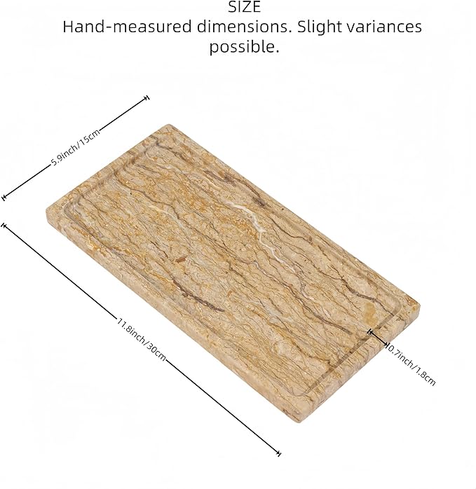 Solid Natural Marble Vanity Tray - 11.8"x5.9" Rectangular Bathroom & Dresser Organizer, Non-Resin Stone Tray for Jewelry/Perfume, Marble Trays for Decor Rectangl