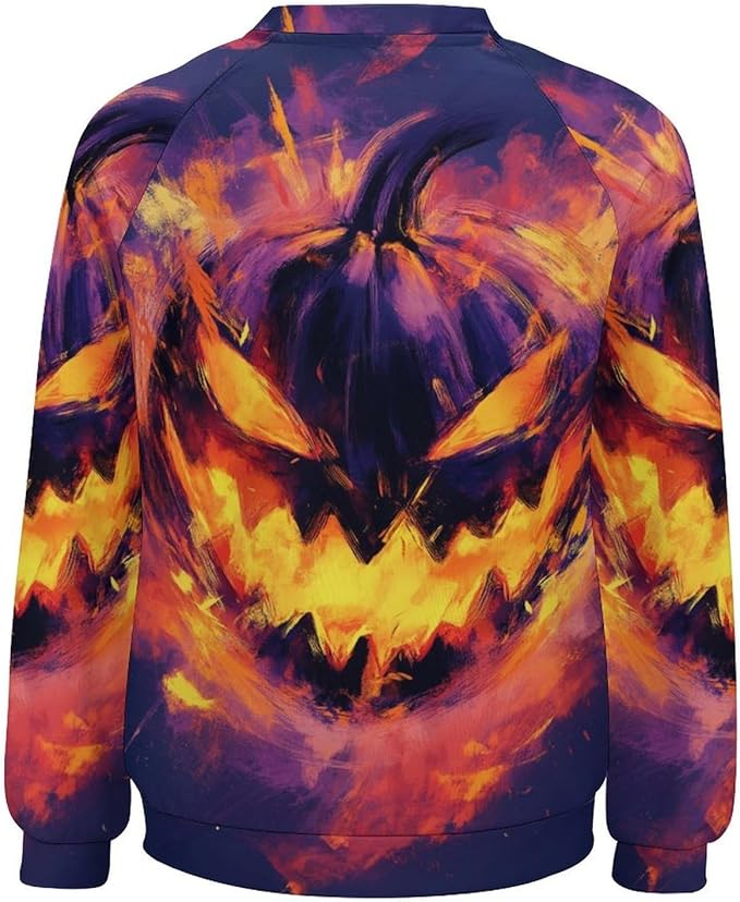 Halloween Sweatshirts for Women Funny and Spooky Print Crewneck Oversized Pullover Outdoor Lounge Fashion Sweater