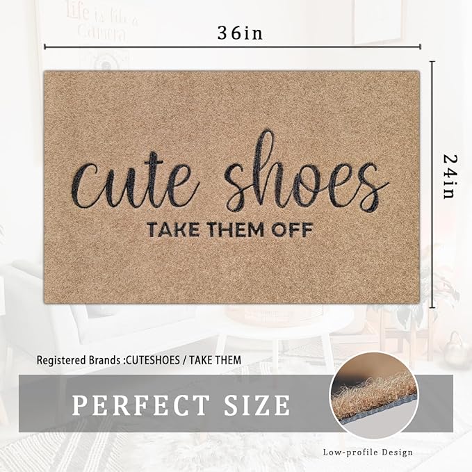 Indoor for Front Door Welcome Mat Outdoor Large 24"x 36" for Outside Home Entry Cute Shoes Door Entryway Non Slip Entrance Mats to Bedroom Bathroom Shoe Scraper Easy to Clean Doormat Brown