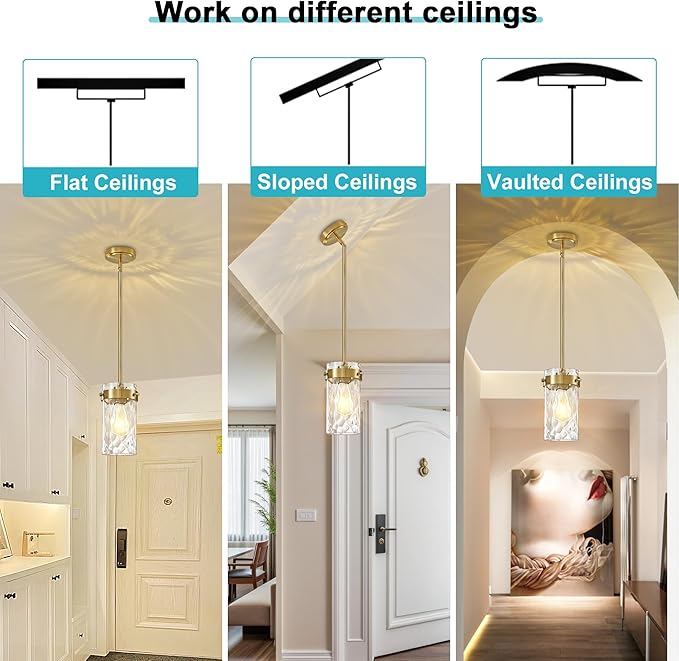 4.72" Hammered Glass Pendant Lighting for Kitchen Island 1 Pack, Modern Brushed Gold Pendant Light Fixtures, Adjustable Ceiling Pendant Light for Kitchen Island Dining Room Bedroom Hallway