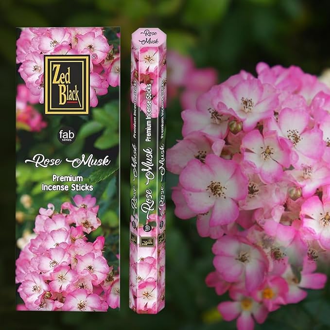 ZED Black Rose Musk Incense Sticks - 20 Sticks per Box -& 6 Boxes Inside (Total 120 Sticks) Premium Quality Incense Sticks for Relaxation, Yoga.