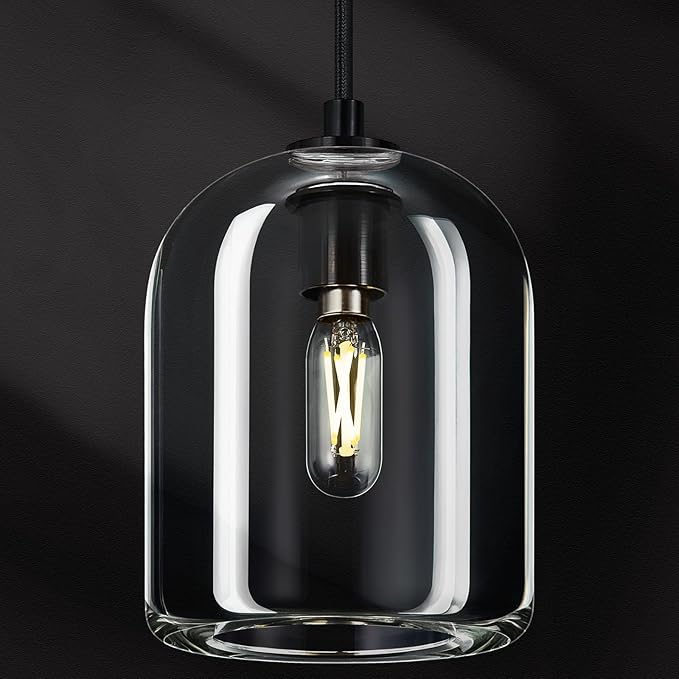 Modern Black Pendant Lights Kitchen Island Ceiling Chandelier Indoor Crystal Hanging Light Fixtures for Dining Room Kitchen Living Room Bedroom（1Pack）