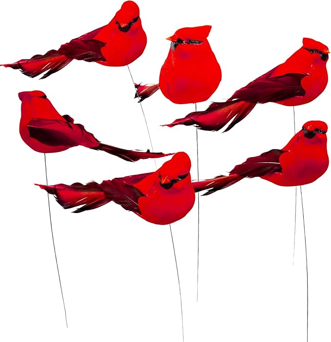 Berfutall-Cardinal Wire On Christmas Tree Ornament Decorations - Red Feathers Set of 12 Pieces Each is 5.90" Lon(E)