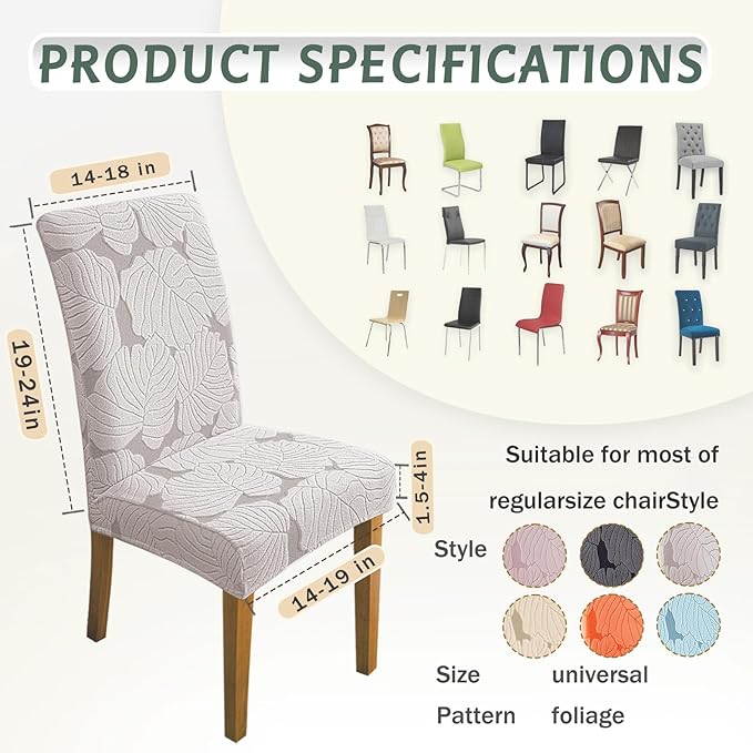 Dining Room Chair Covers Set of 4 Stretch Spandex Kitchen Chair Protector Slipcover Removable Washable Dining Chair Covers for Home, Party, Ceremony, Banquet (Light Grey)