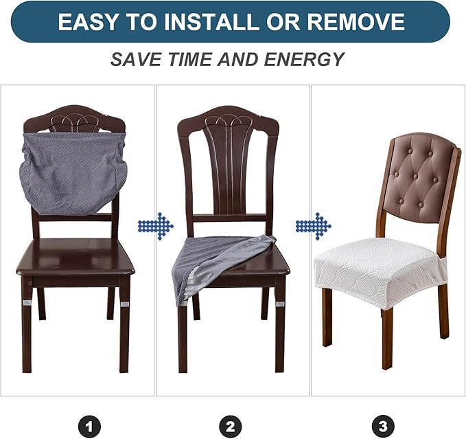 Removable and Washable Seat Covers for Dining Room Chairs Set of 4 - Waterproof Stretch Chair Seat Slipcovers, No Back Covers
