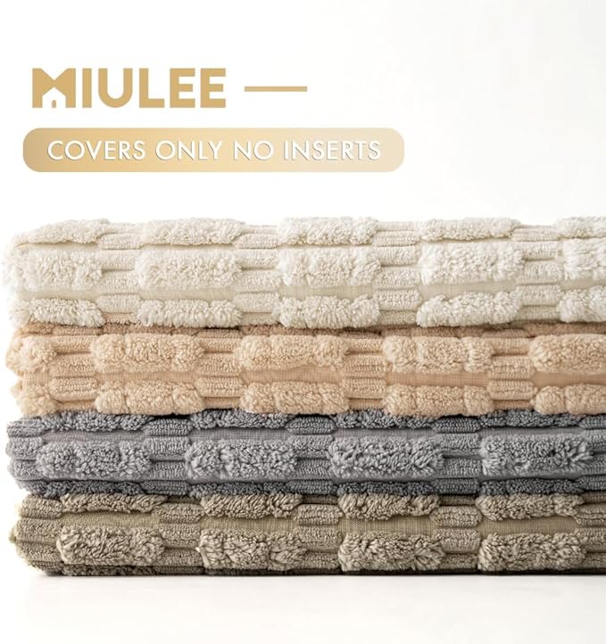 MIULEE Pack of 4 Neutral Corduroy Decorative Throw Pillow Covers 20x20 Inch for Sofa Living Room Couch Bed Rustic Farmhouse Boho Soft Striped Pillow Covers Home Decor Beige and Brown