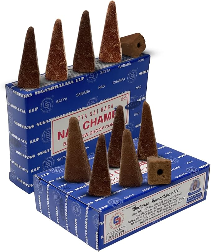 Nag Champa Backflow Incense Cones for Waterfall Aromatic Smoke Fountain Haze Falls and Mat Bundle - Pack of 12