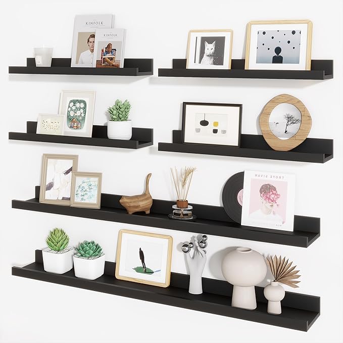 Axeman Picture Ledge Shelf, Floating Shelves for Decor Storage Set of 6, 36 inch Floating Wall Mounted Shelves, Wall Shelves with Lip for Living Room, Bedroom, Nursery, Bathroom, Kitchen, Black