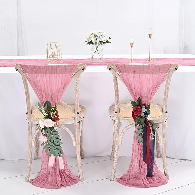 12 Pack Dusty Rose Cheesecloth Table Runner,10FT Gauze Boho Long Christmas Cheesecloth Tablerunners 20x120inch Rustic Cheese Cloth Table Runners for Wedding Party Bridal Shower,Table Decorations