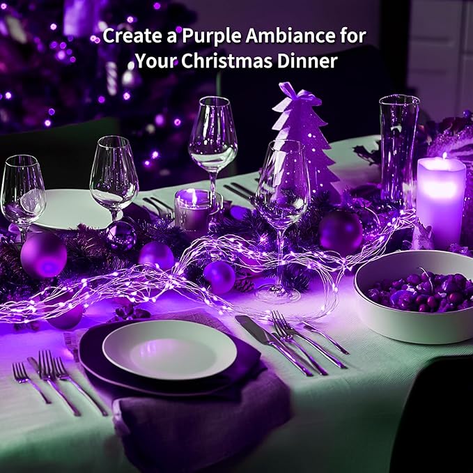JMEXSUSS 4 Pack 50 LED Purple Christmas Fairy Lights Battery Operated, 16.1ft Purple String Lights Indoor Outdoor Waterproof for Bedroom Party Halloween Xmas Decorations
