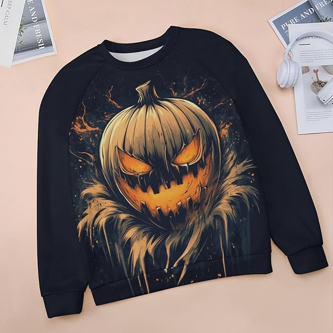 Halloween Sweatshirts for Women Funny and Spooky Print Crewneck Oversized Pullover Outdoor Lounge Fashion Sweater