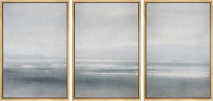 SIGNWIN Framed Canvas Print Wall Art Set Serenity Seascape Soft Blue Ocean Views Modern Art Decorative Rustic Calm/Zen for Living Room, Bedroom, Office - 24"x36"x3 Natural