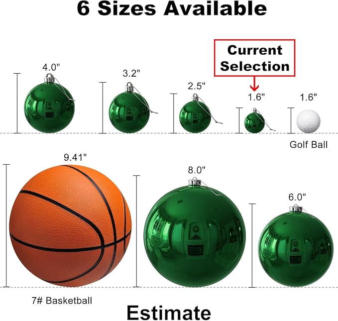 Emerald Green 1.6" Small Christmas Balls Christmas Tree Decoration Ornaments Shatterproof Hanging Balls for Birthday Halloween Holiday Wedding Decorations Set of 18pcs