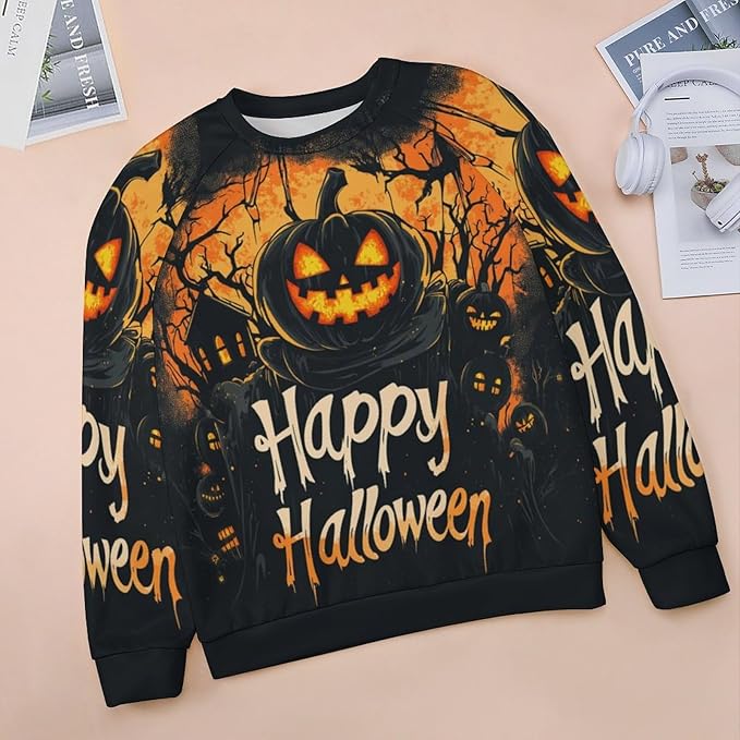 Halloween Sweatshirts for Women Funny and Spooky Print Crewneck Oversized Pullover Outdoor Lounge Fashion Sweater