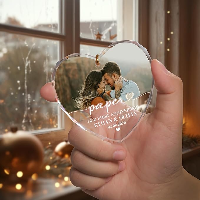 Personalized First Anniversary Christmas Ornament – Custom Paper Gift for Couple – 1st Year of Marriage Keepsake – Wedding Ornament – Custom Name & Date