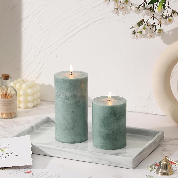 3x4 inch Green Pillar Candles Set of 3, Unscented Pillar Candle, Dripless and Smokeless Large Candles, Candle for Home Decor, Dinner Table,Weddings, Holidays