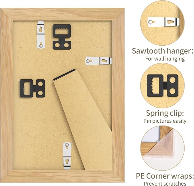 4x6 Picture Frame - 4 x 6 Photo Frame Made of Solid Oak Wood and Real Glass,Display Picture 3.5x5 with Mat or 4x6 Without Mat,4 by 6 Frames for Wall & Tabletop(Color Natural Oak)