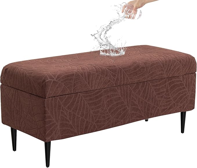 CRFATOP Waterproof Jacquard Ottoman Stool Cover Stretch Folding Storage Footstool Bench Slipcovers Upholstered Foot Chest Chair Covers Washable Entryway Furniture Protector with Elastic Bands,L,Coffee