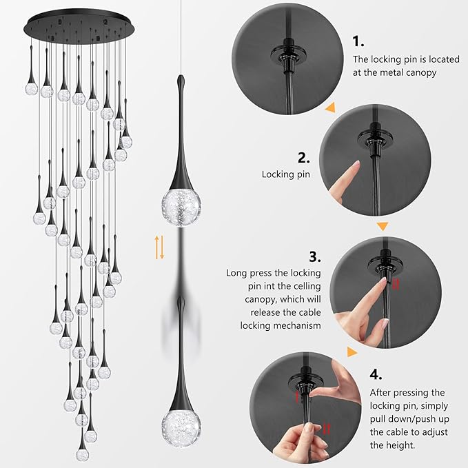 36 Light Modern Glam Crystal Chandelier for High Ceiling LED Dimmable Ceiling Pendant Light Staircase Foyer Enterway Living Room Chandelier Lighting Antique Black