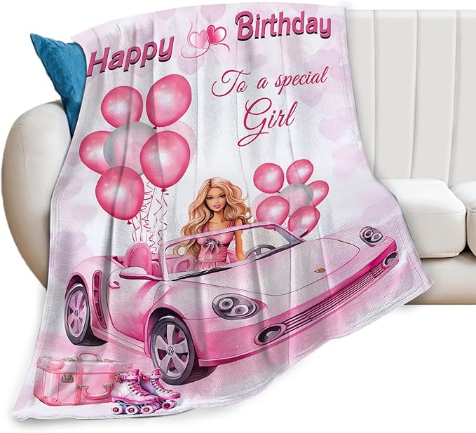 Tijuboni Pink Doll Love Throw Blanket Birthday Gifts for Girls Women Kids Adults Soft Flannel Fleece Blanket for Couch Sofa Bed Home Decor 40"x50"