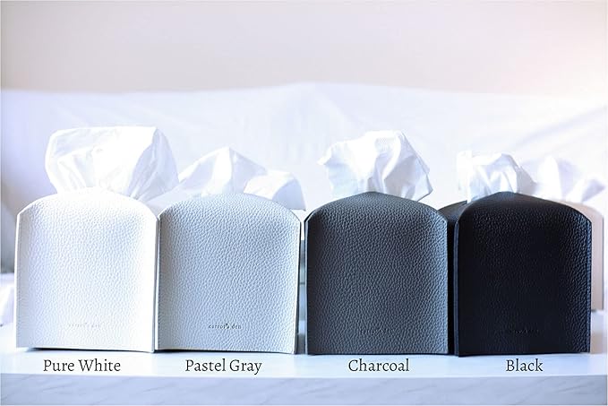 Tissue Box Cover Holder, Square with Bottom Belt by Carrot's Den - PU Leather Decorative Organizer for Tabletop, Bathroom, Car, Office | Charcoal