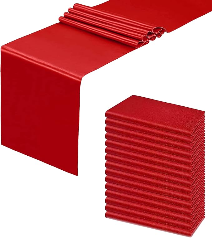 15 Pack Red Table Runners, Christmas Satin Table Runner 12x108 Inches Long, Silk and Smooth Fabric Table Runner for Wedding, Parties, Banquets, Events Decoration