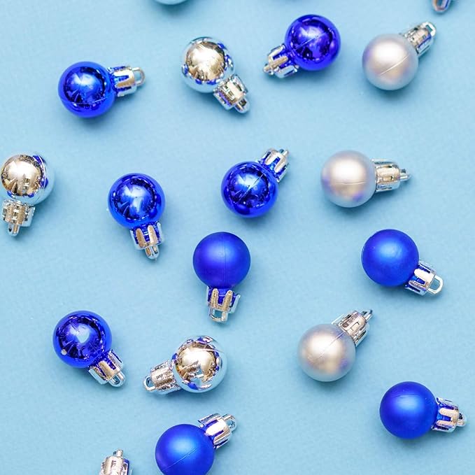 24 Count Small Blue Christmas Ornaments for Mini Christmas Tree, Small Shatterproof Xmas Tree Ornaments Balls Party Decorations, 1.2 Inch
