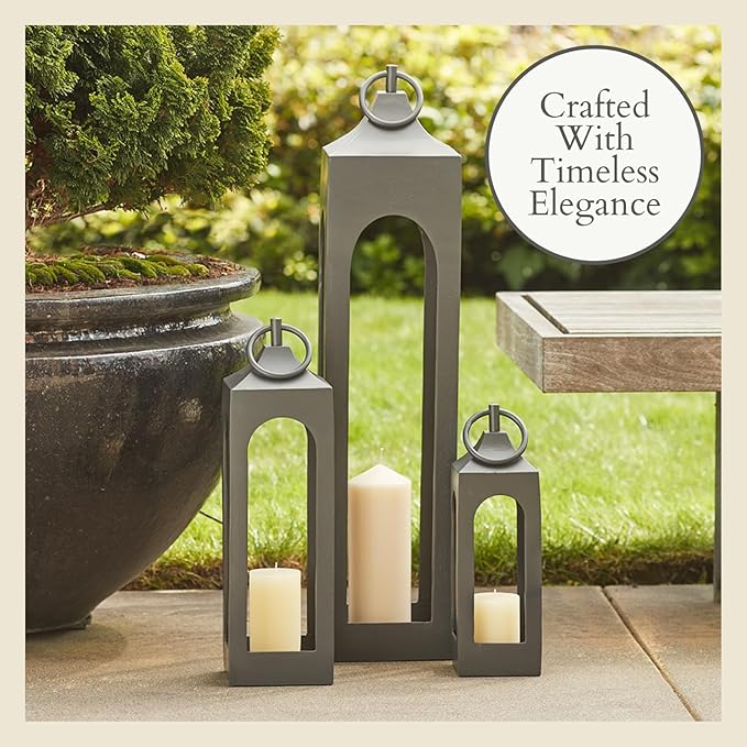 CG Hunter Small Black Lantern, Rustic Metal Decorative Lantern, Candle Holder for Indoor & Outdoor, Home Decor for Patio, Garden & Tabletop, Hanging Lantern for Parties & Weddings
