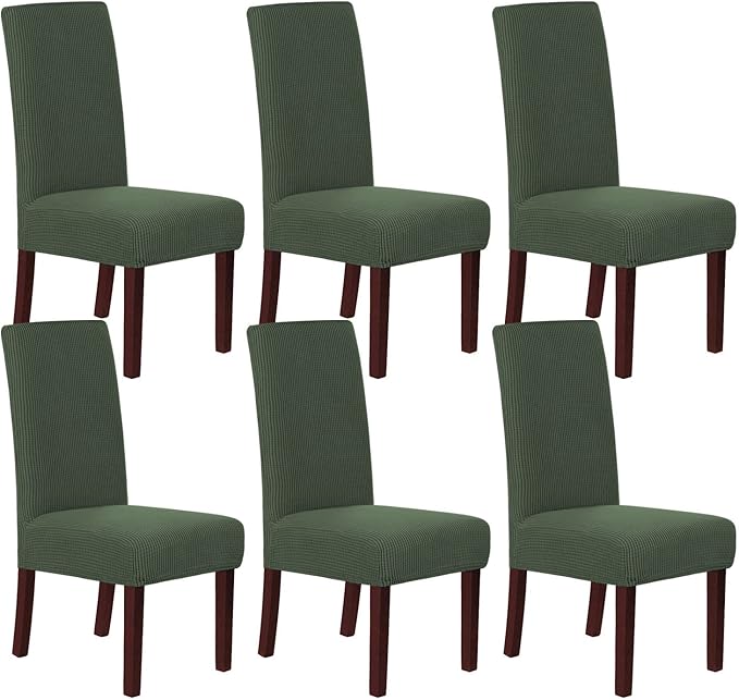 H.VERSAILTEX Stretch Dining Chair Covers Set of 6 Chair Covers for Dining Room Parsons Chair Slipcover Chair Protectors Covers Dining, Feature Textured Checked Jacquard Fabric, Bronze Green