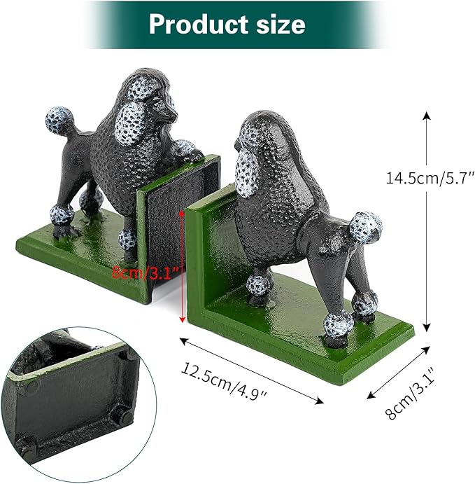 Sungmor Cast Iron Heavy Duty Bookends, 2PC Lovely Animal Dog Statues Book End for Shelves, Solid Heavy Weight Decorative Bookends for Bookshelf Decor, Door Stoppers Book Holders for Home Office Shelf