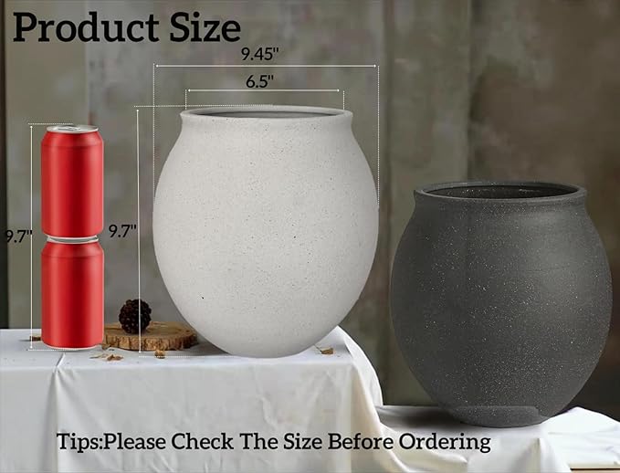 Large White Ceramic Vase, Wide-mouthed Round Planter with Drainage Hole, 9.7 Inch Tall, Minimalist Home Decor for Indoor Plants, Flowers, Table, Shelf,Floor, Living Room, Wedding (Sandstone White)