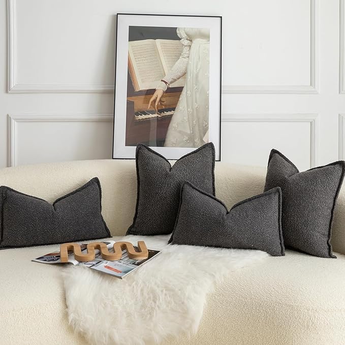MANDIOO Pack of 2 Decorative Throw Pillow Covers Accent Solid Woven Textured Cushion Covers Pillow Cases Bedroom Living Room Sofa Home 22 x 22 Inch Dark Gray