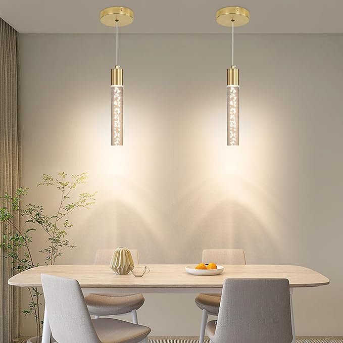 Modern Kitchen Island Hanging Light, Gold LED Pendant Lights Fixture, Bubble Acrylic, 3 Color Temperatures, Mini Ceiling Chandelier Lighting for Dining Room, Bedroom, Foyer Entrance, Cafe