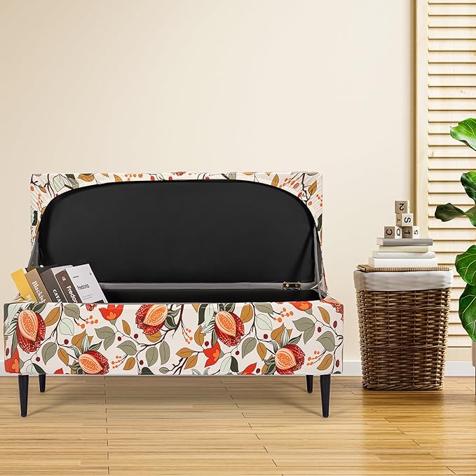 FUANGUI Ottoman Cover Stretch Storage Ottoman Bench Slipcover Printed Folding Storage Bench Ottoman Cover Footrest Stool Slipcover Footstool Protector Cover with Elastic Bottom, Large,85
