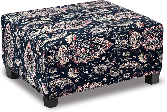 Ottoman Cover Rectangle Printed,Stretch Slipcover for Rectangular Footstool,Soft Fabric with Non-Slip Elastic Bottom,Furniture Protector for Living Room or Bedroom,X-Large,Flower G