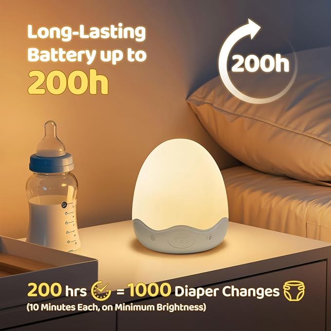 Baby Night Light for Kids,10 Brightness+10 Colors Egg Light for Nursery,Touch+Remote+3600mAh Rechargeable Egg Night Light for Baby Nursery,Warm Light for Breastfeeding 1h Timer&Portable,Newborn Gifts