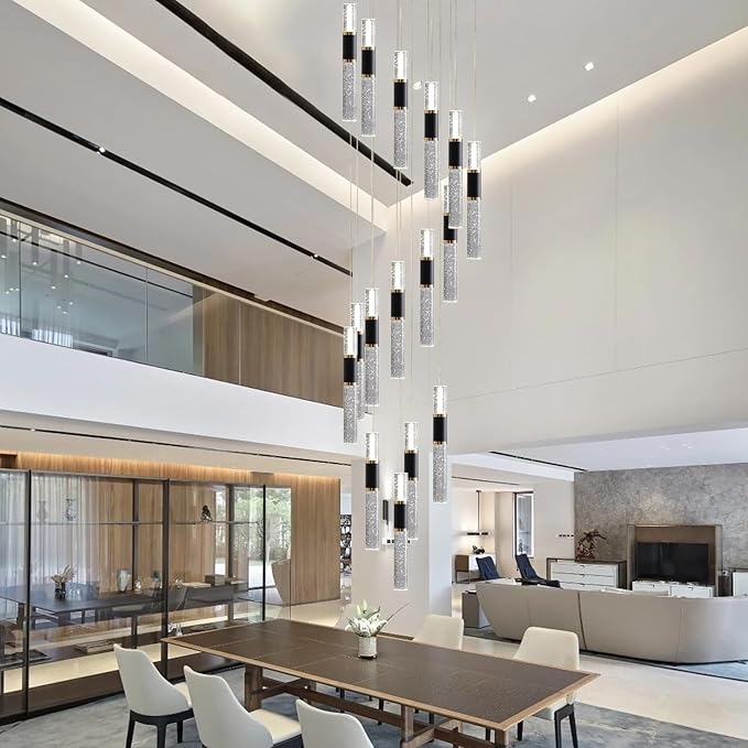 16-Light Led, Black Gold Staircase Chandelier, Modern Led for High Ceilings, Foyer Chandelier Light Fixture for Entrance with Remote 3000-6000K
