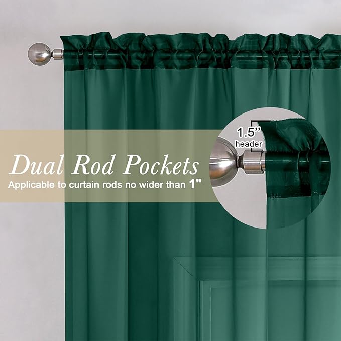Lecloud Hunter Green Sheer Curtains 84 Inches Long 2 Panels Set, Rod Pocket Window Curtains for Living Room Bedroom, Airy Lightweight Voile Transparent Drapes Home Decor, Each Panel 42 X 84 Inch