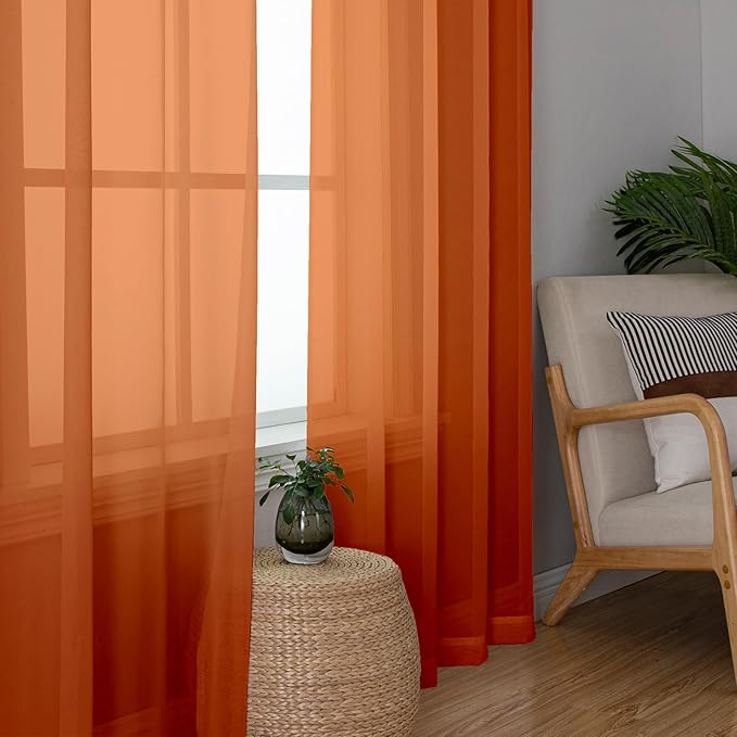 Lecloud Orange Sheer Curtains 84 Inches Long 2 Panels Set, Rod Pocket Transparent Window Treatments for Living Room, Lightweight Breathable Voile Bedroom Curtains Home Decor, Each Panel 42 X 84 Inch