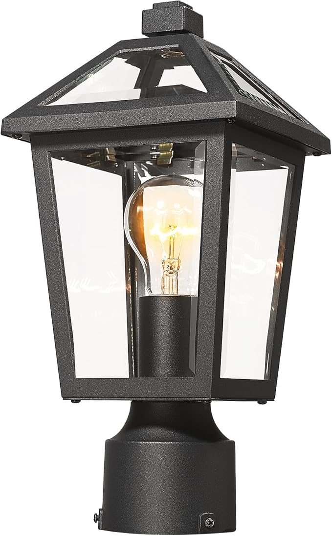 Outdoor Post Lights Fixtures, Lamp Post Light Fixture Black Finish, Waterproof and Anti-Rust Aluminum Pillar Outside Lighting for Walkway, Driveway, Patio, Porch, 7H1P BK