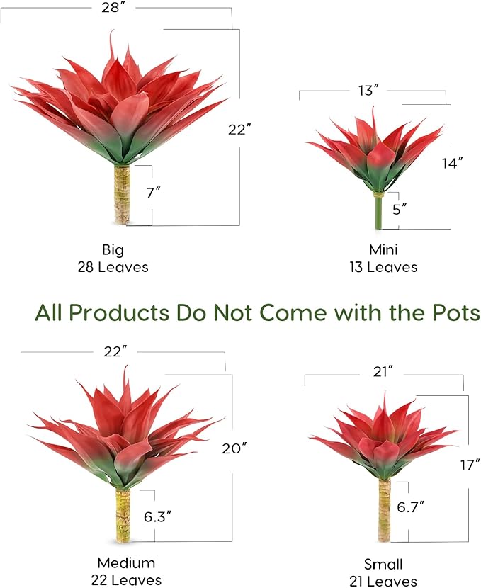 Velener Fall Fake Agave Artificial Plant, Red Fake Succulent Plant for Room Decor, Unpotted Faux Agave Stems Plant for Fall Outdoor/Indoor Decor, 18 inches, Set of 2