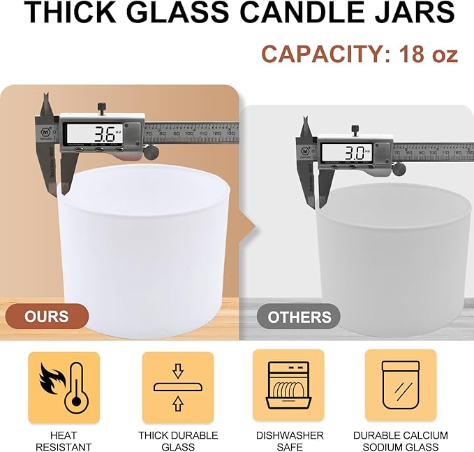 18 OZ Thick Candle Jars for Making Candles 6 Pcs, Empty Jars with Wood Lids for Candle Making, Sample Container,Matte White