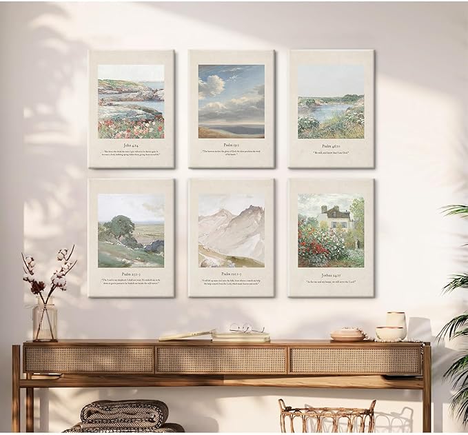 Christian Scripture Wall Art Set of 6 Bible Verse Canvas Wall Decor Psalm 23 Wall Art Religious Pictures Vintage Prints Christian Artwork Bible Verse Poster for Living Room 12x16 Inch Ready to Hang