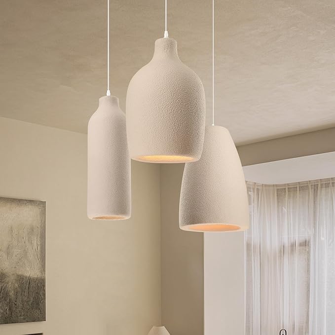 JAYMP Wabi Sabi Pendant Light for Dining Room Kitchen Island Light Hallway Restaurant Hanging Lamp E26 Base Japanese Style Wine Bottle Shape Lighting Fixture, 1 Pack (Light Brown,C Shape, D26×H46cm)
