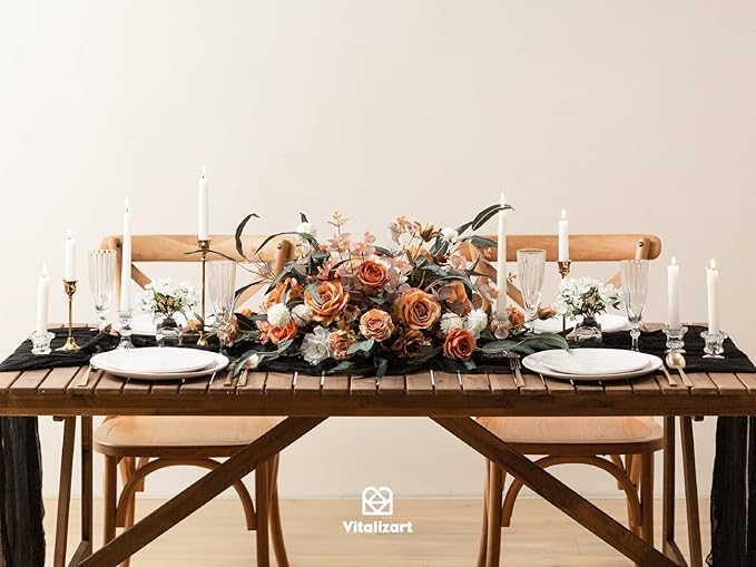 Vitalizart Cheesecloth Table Runner 10ft Gauze Boho Rustic Black Cheese Cloth Table Runner for Wedding Bridal Shower Fall Thanskgiving Decoration 120 Inches